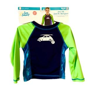 Sun Smart Boys Blue & Green Swim Tee Rash Guard VW Bug